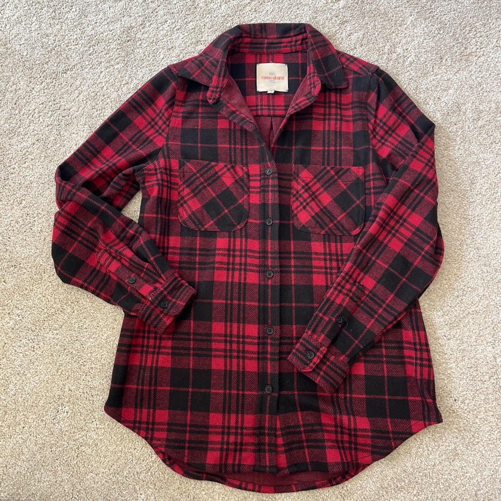 Cozy Red & Black Plaid Button-Down Shirt - Women's
